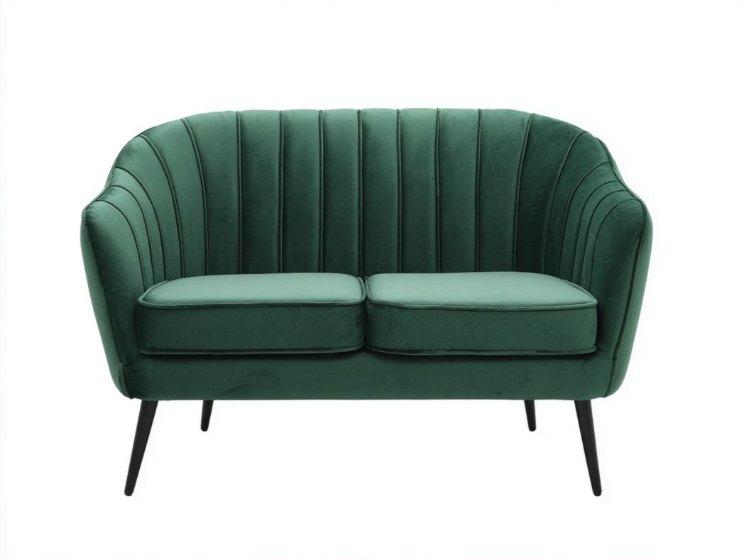 Canapé 2 places en velours vert émeraude, pieds métalliques noirs