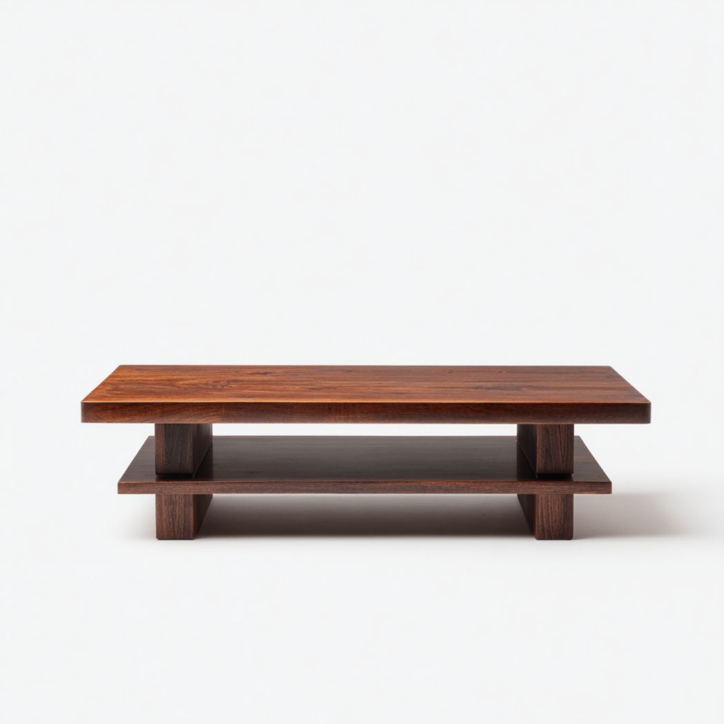 Table basse rectangulaire à deux niveaux en bois massif couleur noyer