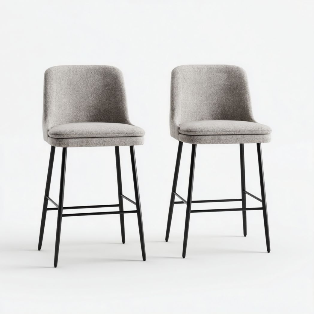 Lot de 2 tabourets de bar en fibre de polyester gris, structure en métal noir