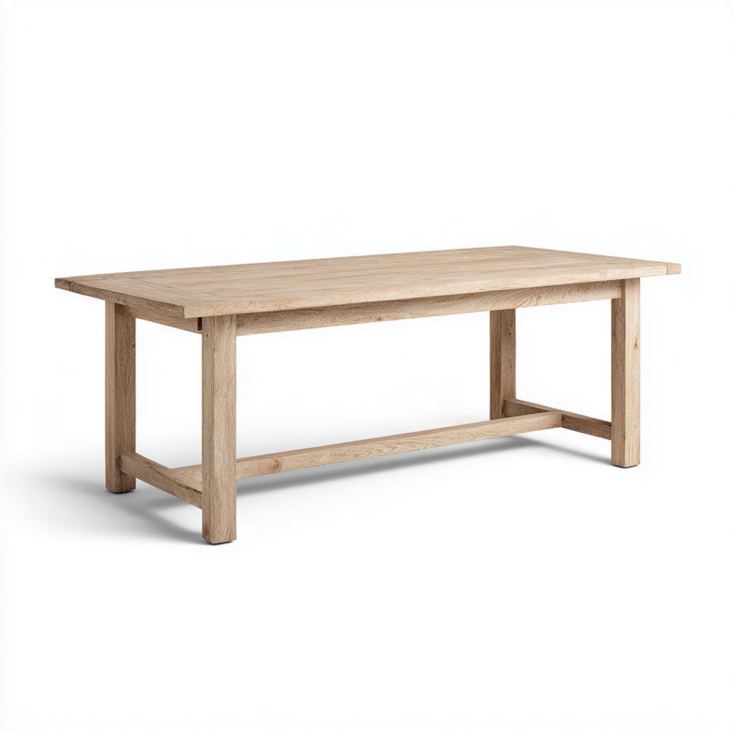 Table de jardin rectangulaire en bois massif couleur bois naturel avec barre transversale