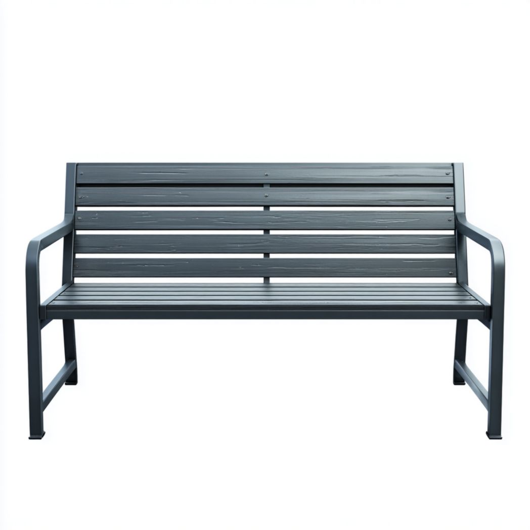 Banc de jardin à lattes en métal bleu gris avec accoudoirs