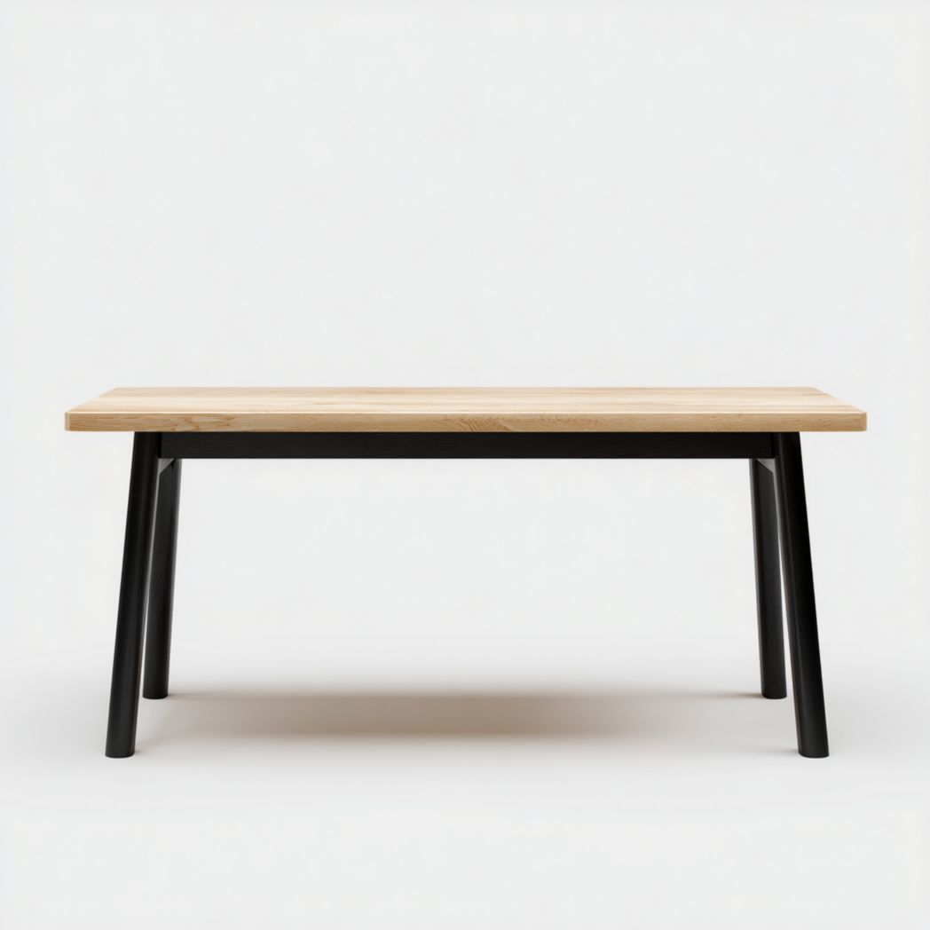 Table à manger rectangulaire en bois massif couleur chêne, piètement métallique noir incliné