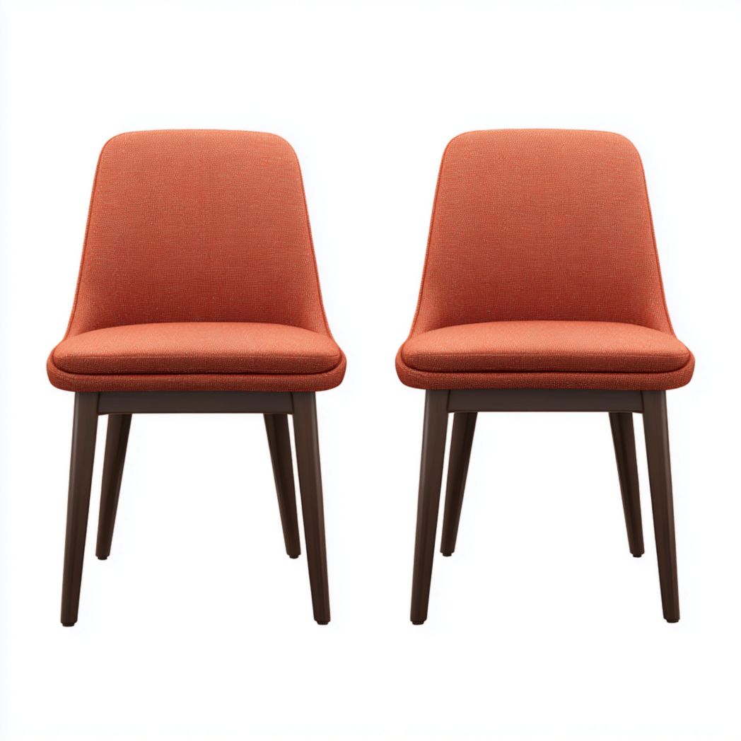 Lot de 2 chaises de salle à manger en tissu orange, dossier courbé et pieds en bois