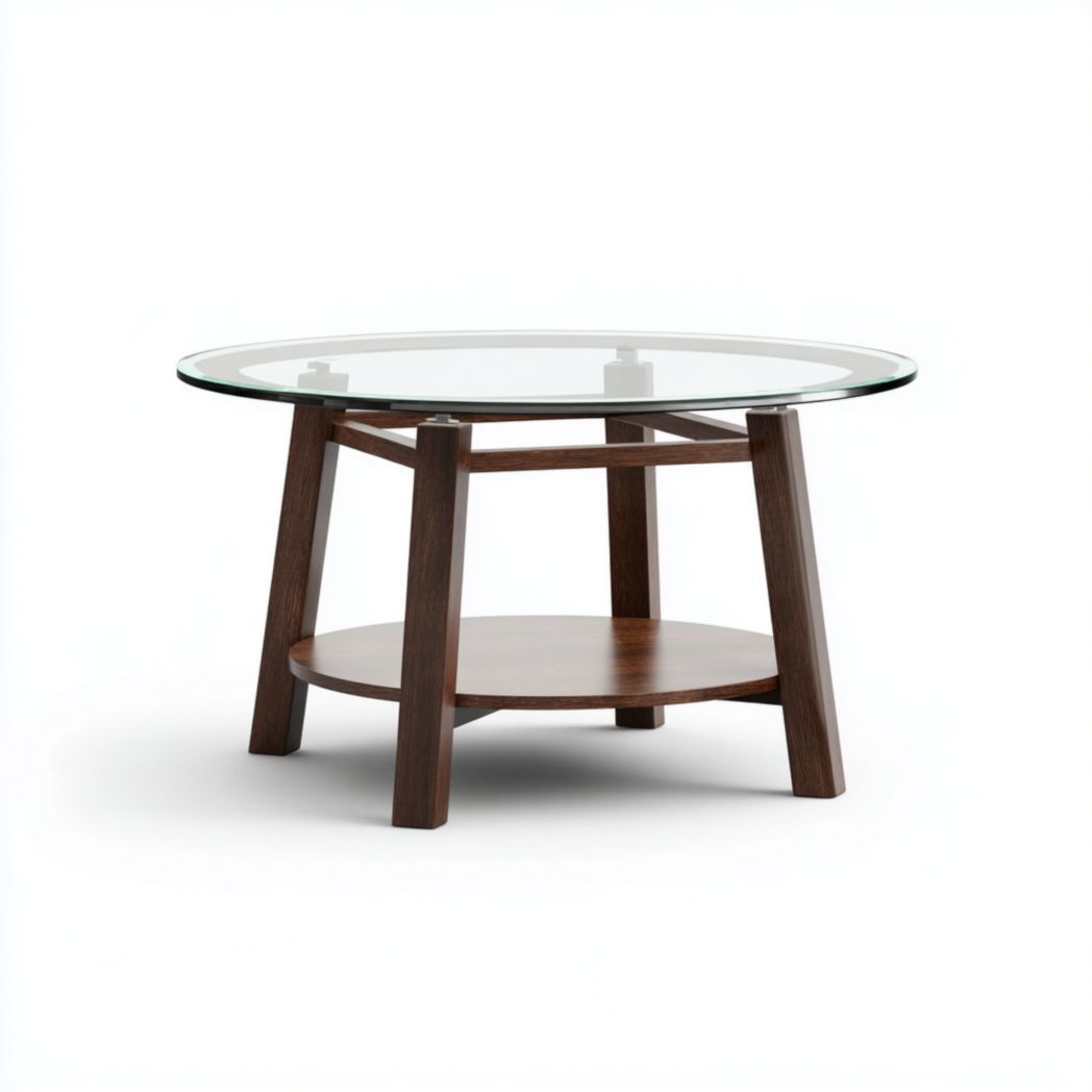 Table basse ronde en verre trempé structure noyer