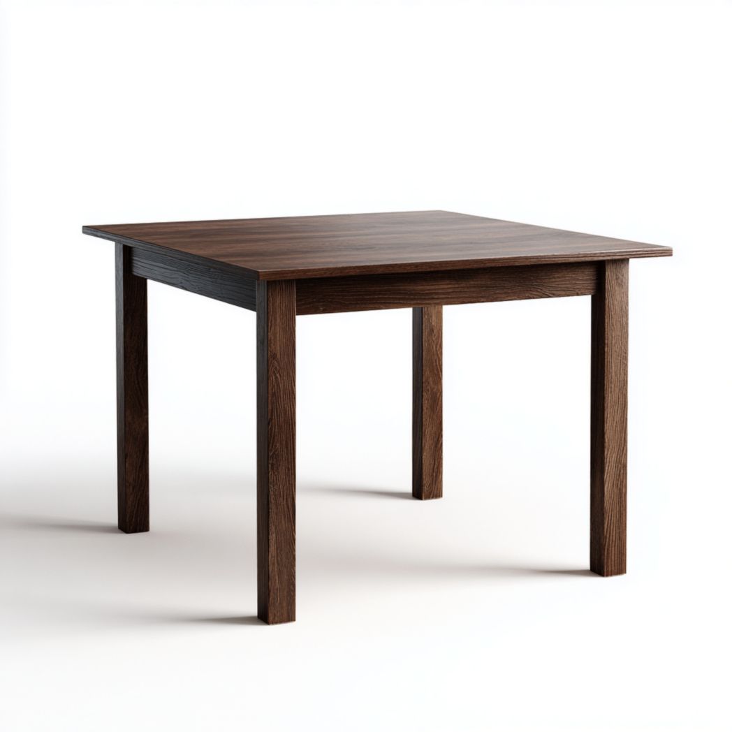 Table à manger carrée en bois massif, couleur noyer foncé