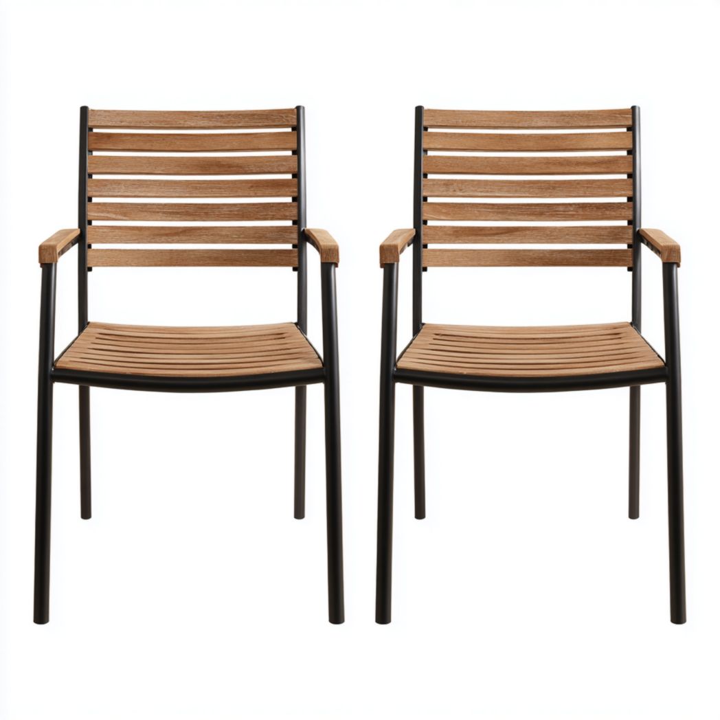 Lot de 2 chaises de jardin à lattes avec structure en métal et assise en bois