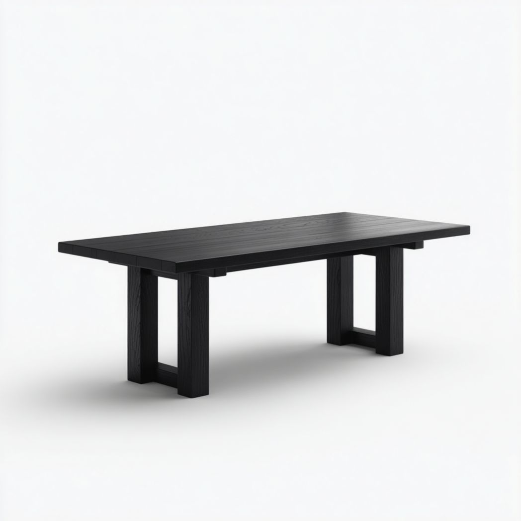 Table à manger rectangulaire noire, piètement à double cadre en bois