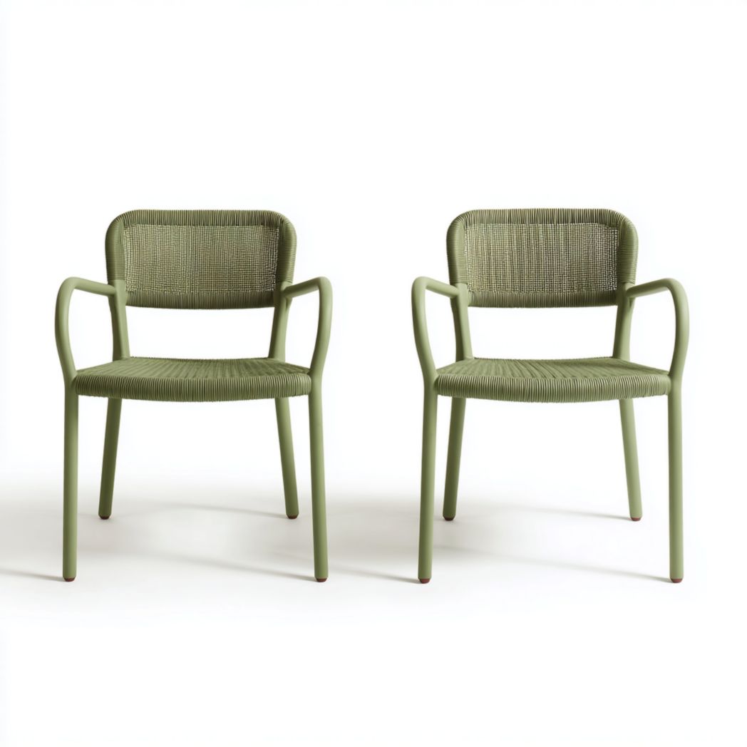 Lot de 2 chaises de jardin en métal vert avec assise et dossier tressés