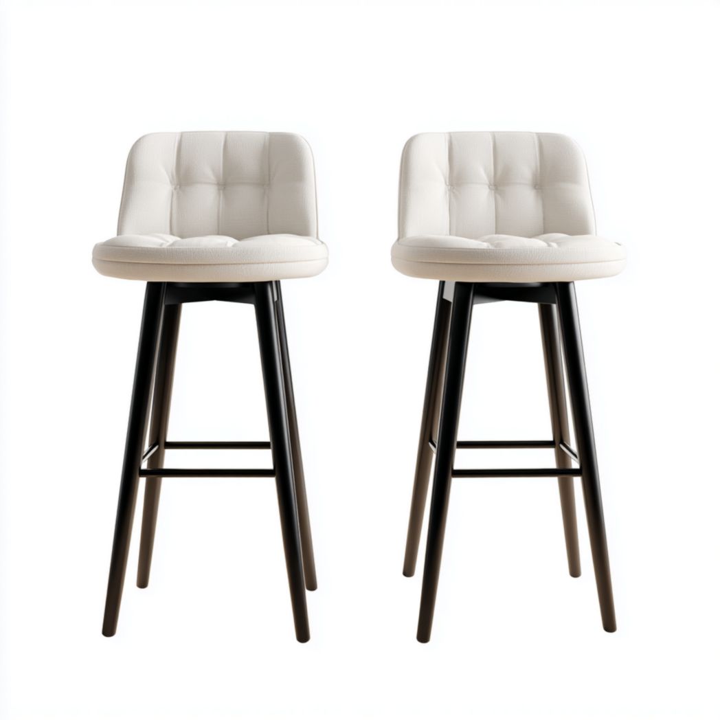 Lot de 2 tabourets de bar en tissu beige clair, pieds métalliques noirs