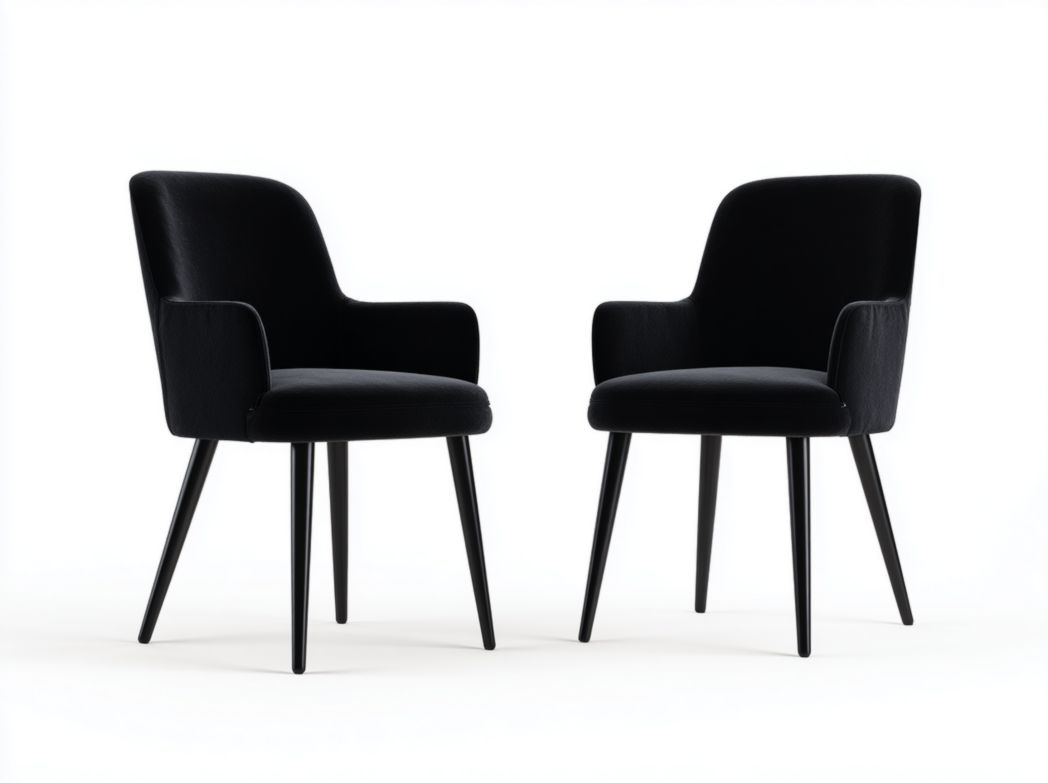 Lot de 2 chaises en velours noir avec accoudoirs, pieds coniques en métal