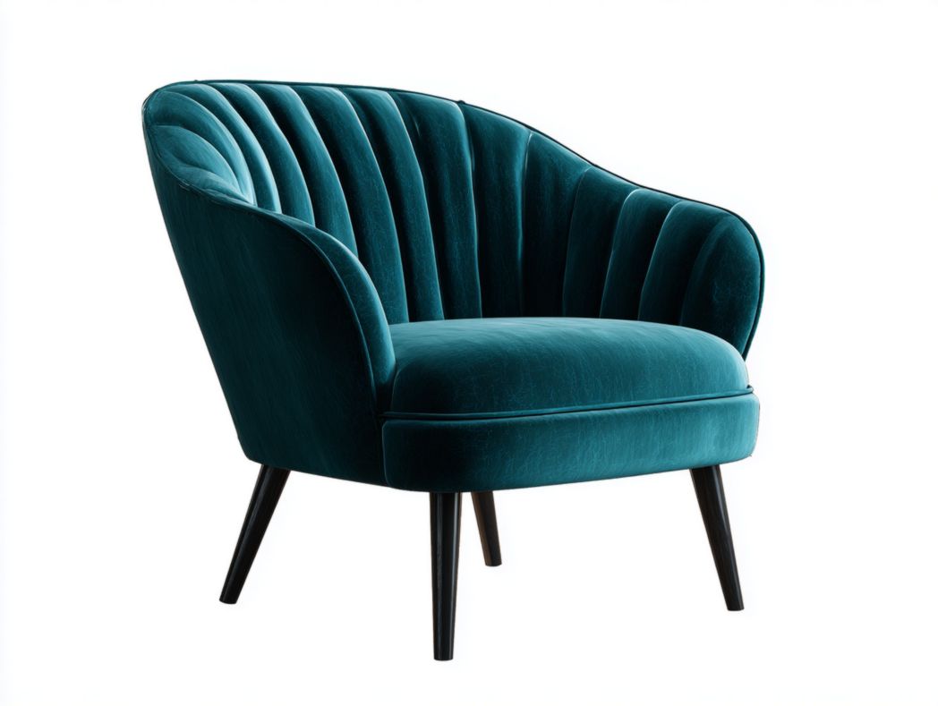 Fauteuil en velours bleu vert, pieds métalliques noirs