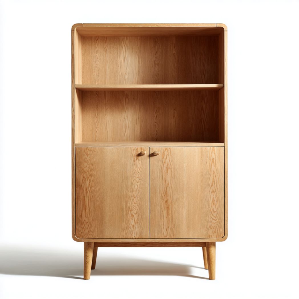 Bibliothèque à deux étagères avec portes structure chêne clair intégrale