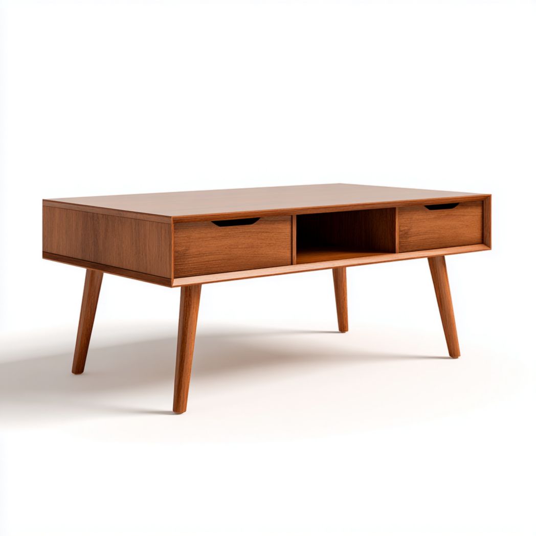 Table basse rectangulaire à deux tiroirs couleur noyer