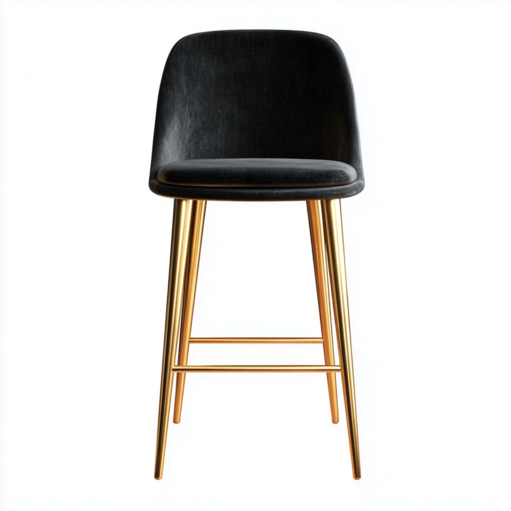 Tabouret de bar en velours noir, pieds métalliques dorés