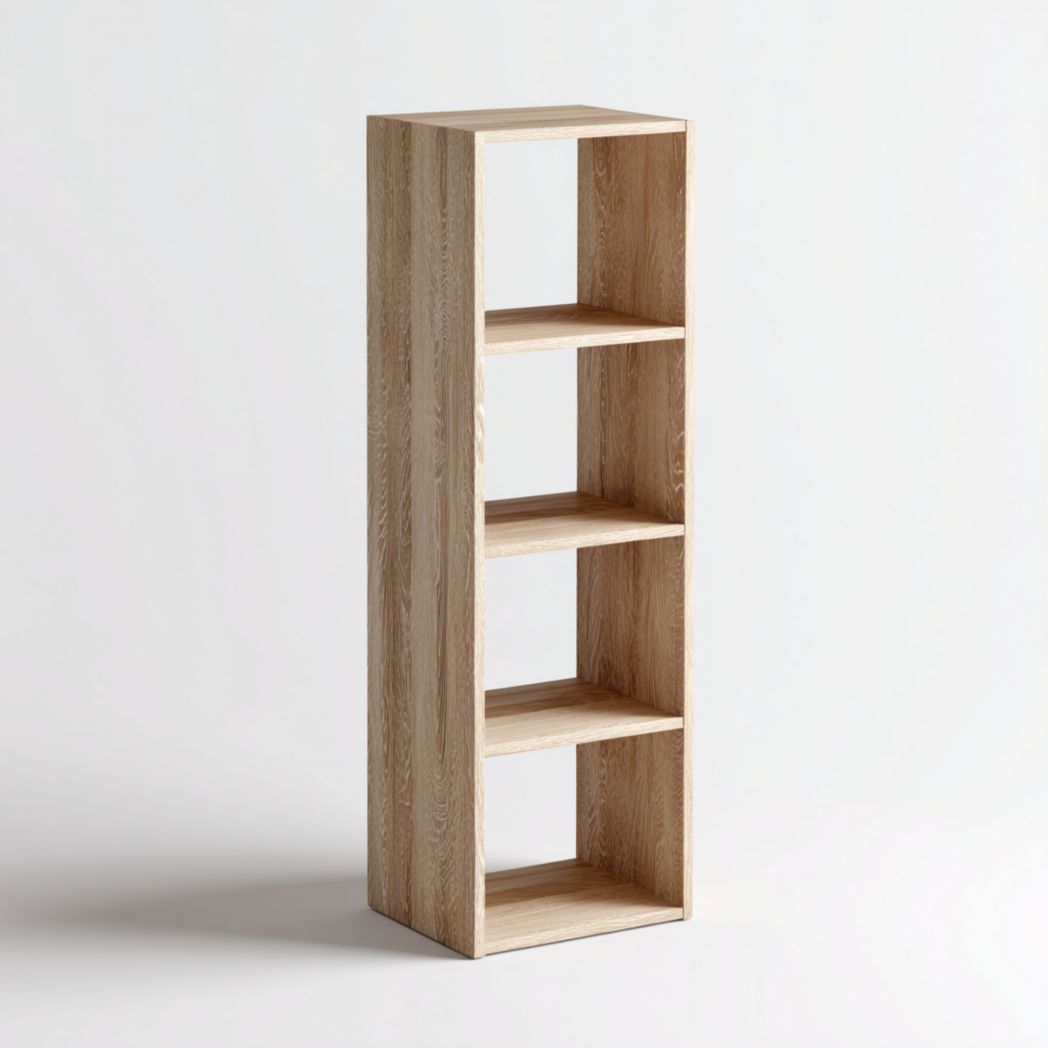 Bibliothèque verticale à quatre étagères, bois naturel