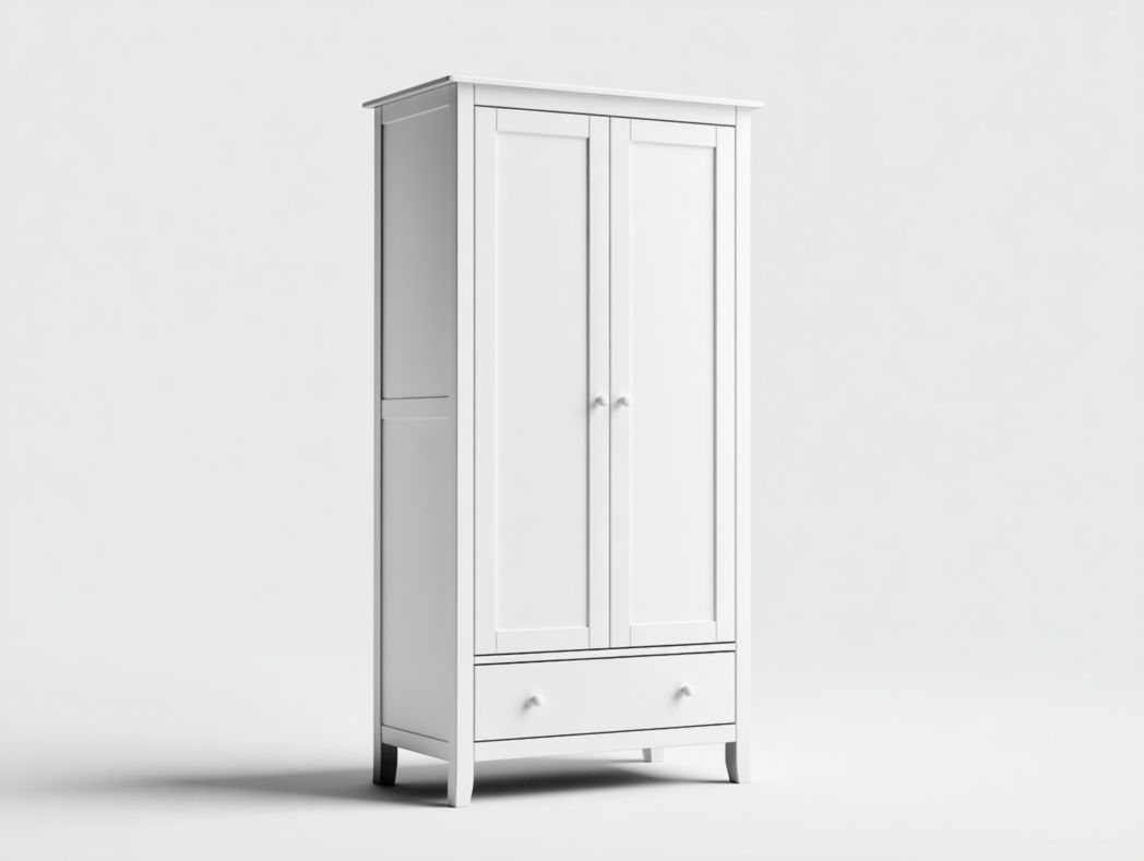 Armoire 2 portes 1 tiroir - Panneaux MDF blanc, poignées blanches