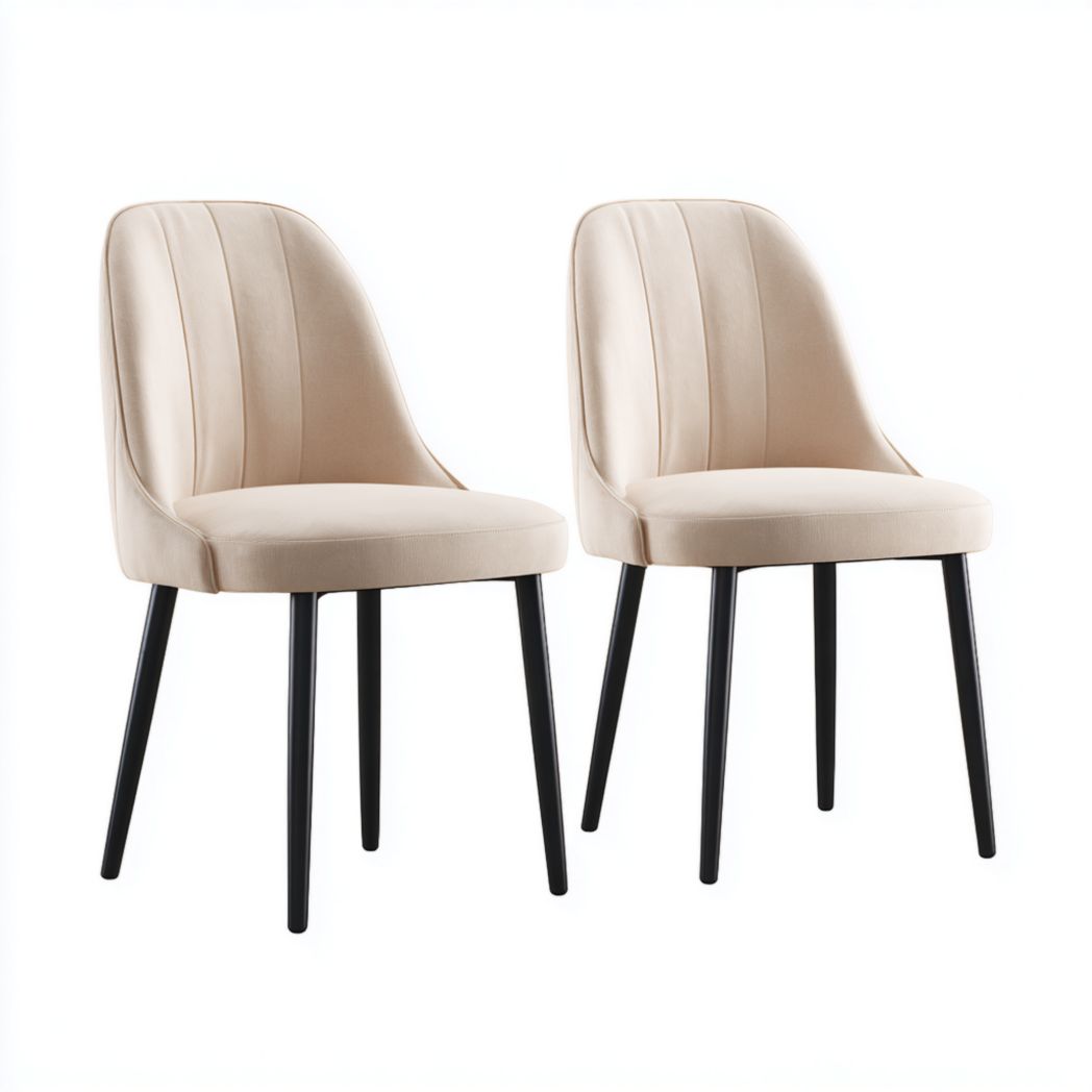 Lot de 2 chaises de salle à manger beige clair en velours avec pieds métalliques noirs