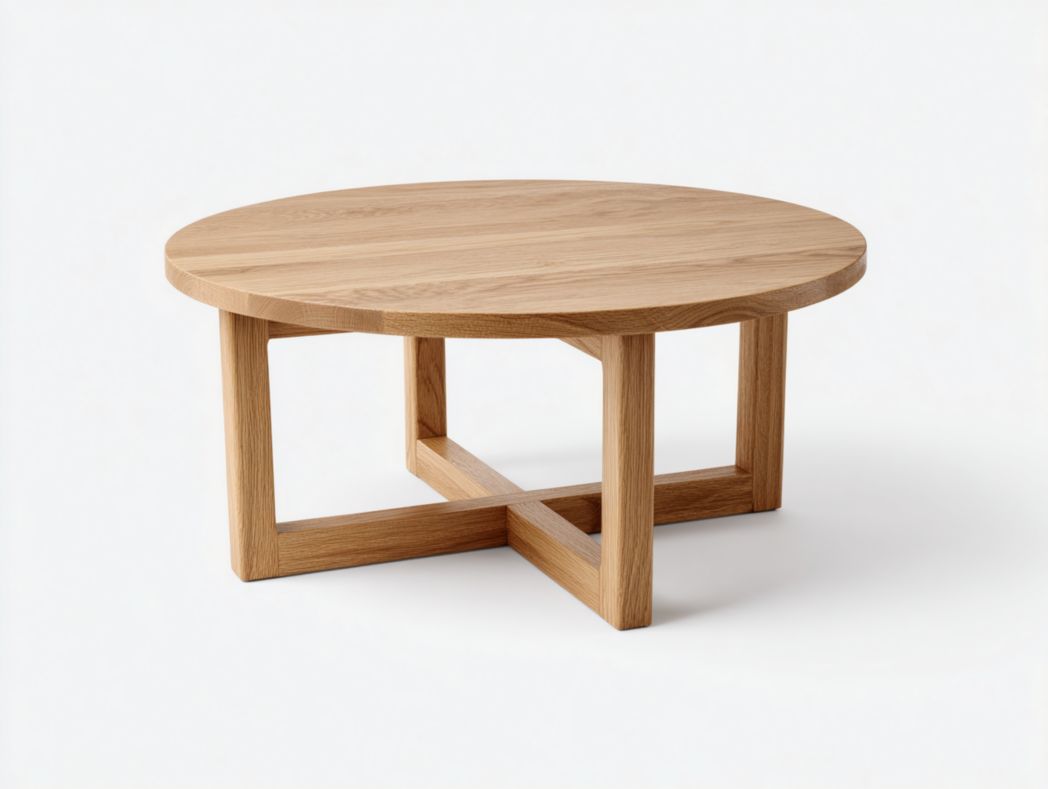 Table basse ronde en bois couleur brun clair