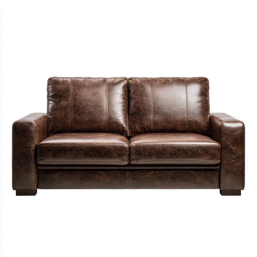 Canapé 2 places en similicuir marron foncé, pieds marron foncé