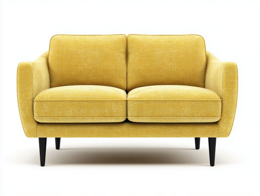 Canapé 2 places en tissu polyester jaune , pieds métalliques noirs