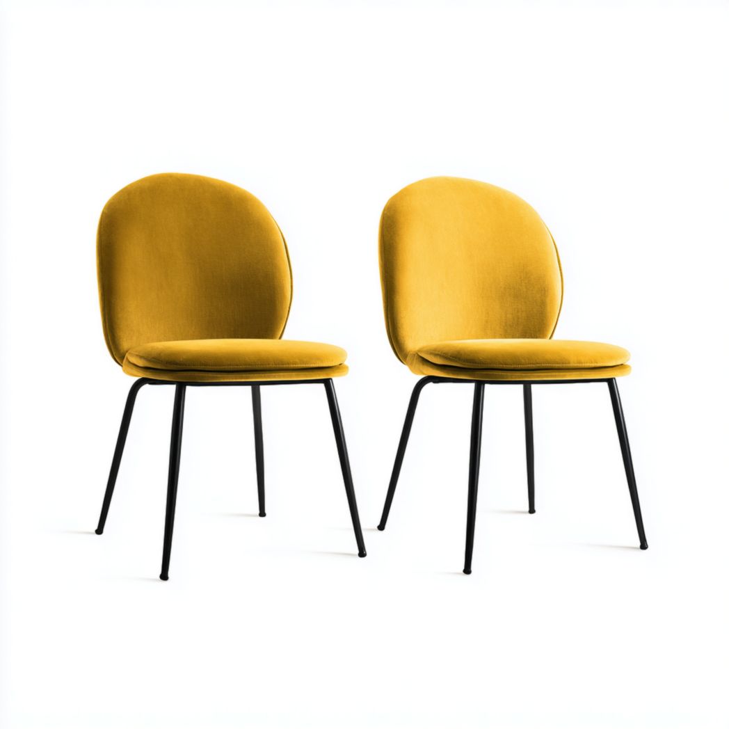 Lot de 2 chaises de salle à manger jaunes en velours avec pieds métalliques noirs