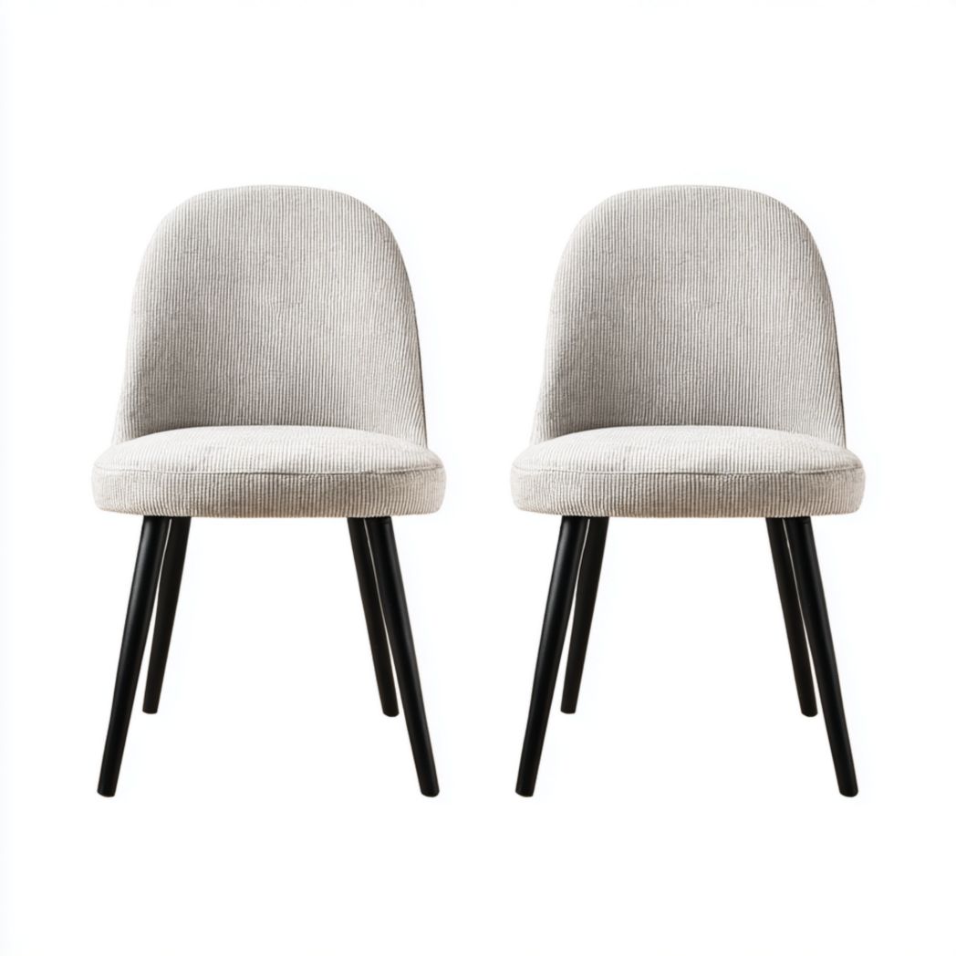 Lot de 2 chaises de salle à manger gris clair en tissu côtelé avec pieds métalliques noirs