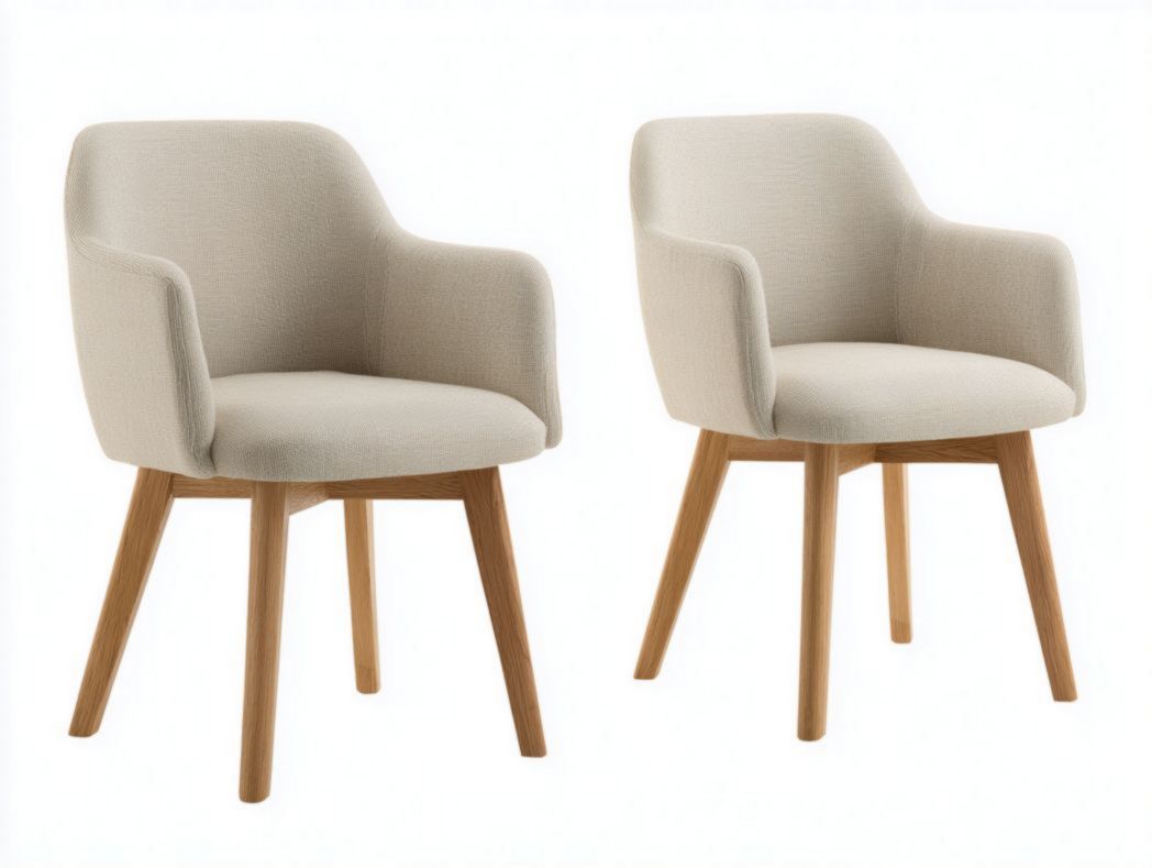 Lot de 2 chaises de salle à manger en tissu polyester beige avec pieds en bois brun clair