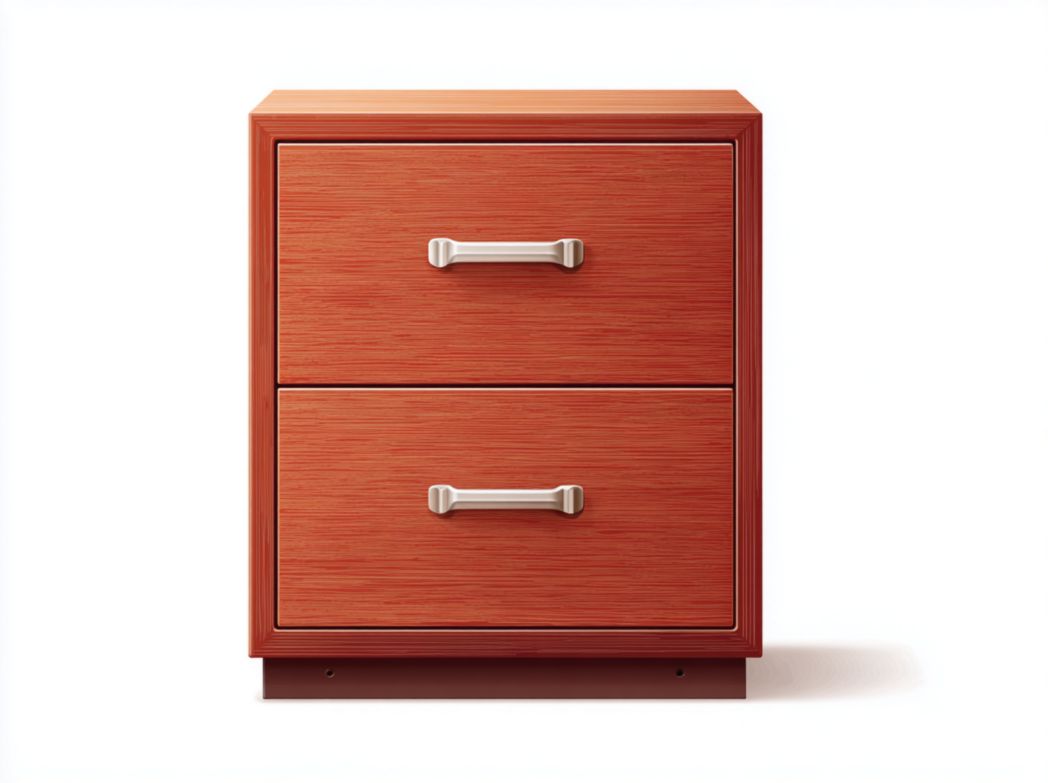 Caisson de bureau rouge à deux tiroirs avec poignées métalliques