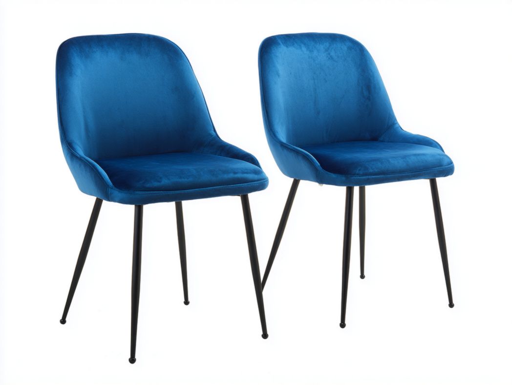 Lot de 2 chaises de salle à manger en velours bleu avec pieds en métal noir