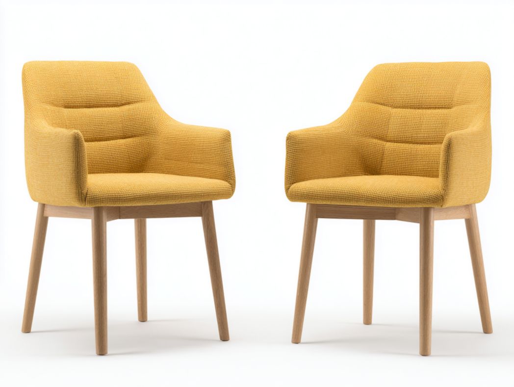 Lot de 2 chaises de salle à manger jaunes avec pieds brun clair