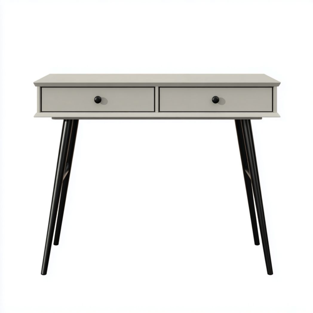 Bureau en bois gris avec deux tiroirs – Pieds en métal noir