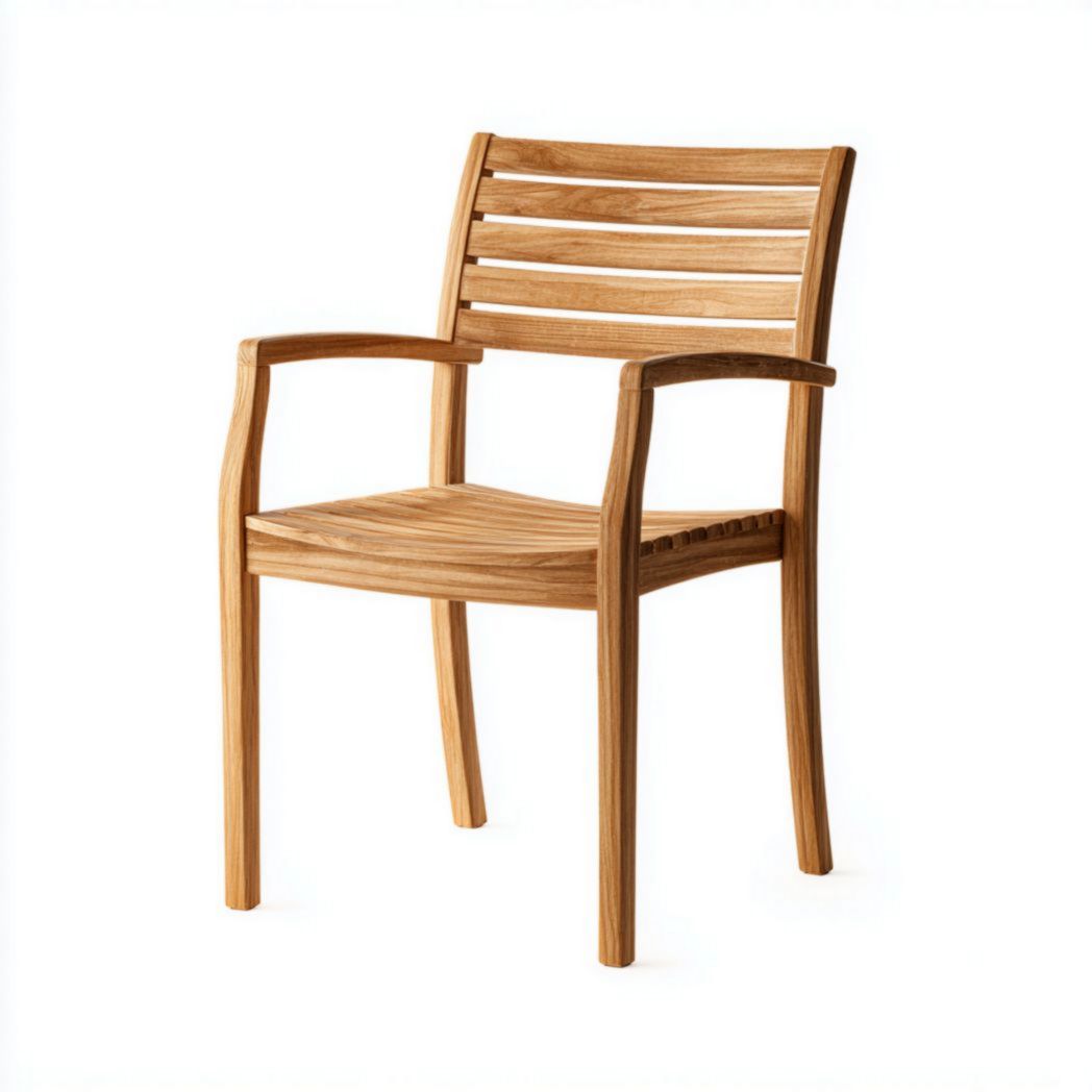 Chaise de jardin en bois massif brun clair avec dossier à lattes
