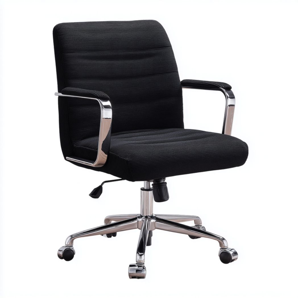 Chaise de bureau noire en tissu – Hauteur réglable avec accoudoirs