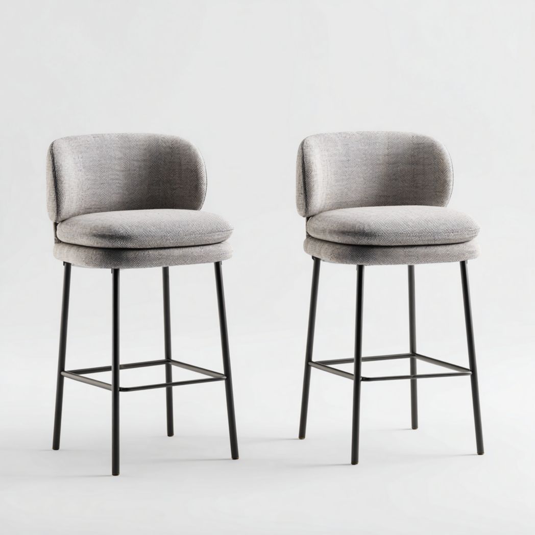 Lot de 2 tabourets de bar gris avec pieds en métal noir