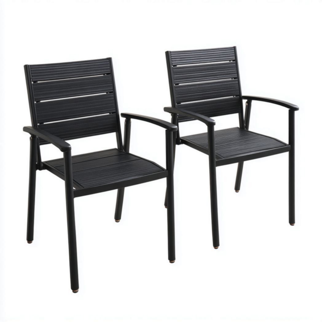 Lot de 2 chaises de jardin noires à lattes avec structure métallique