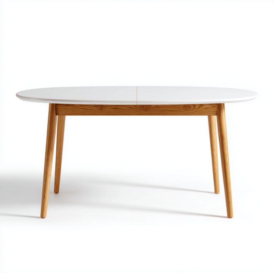 Table à manger ovale en bois – Plateau blanc et pieds brun clair