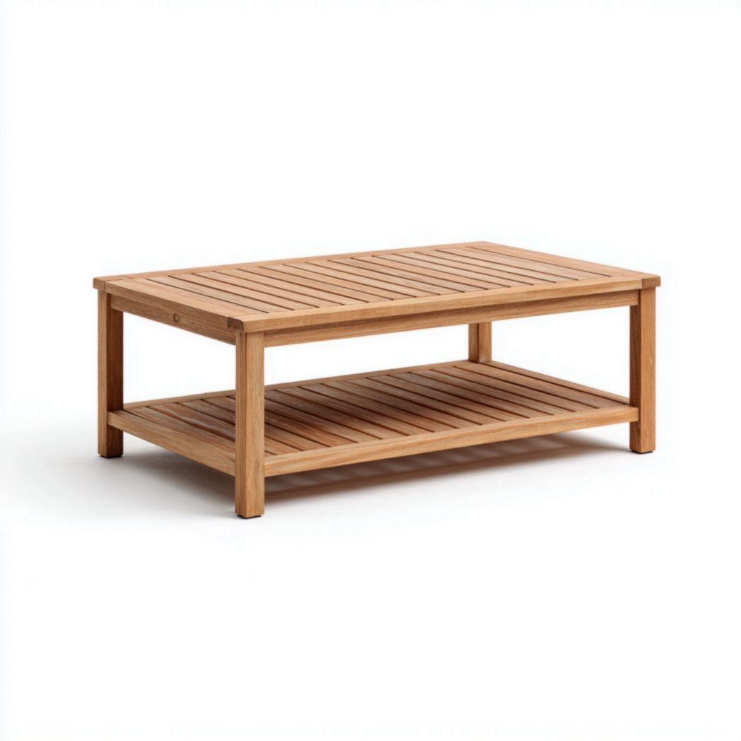 Table basse de jardin rectangulaire à deux niveaux en bois brun clair