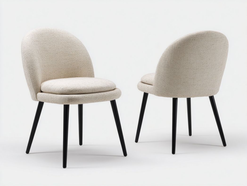 Lot de 2 chaises de salle à manger en tissu bouclé beige avec pieds en métal noir