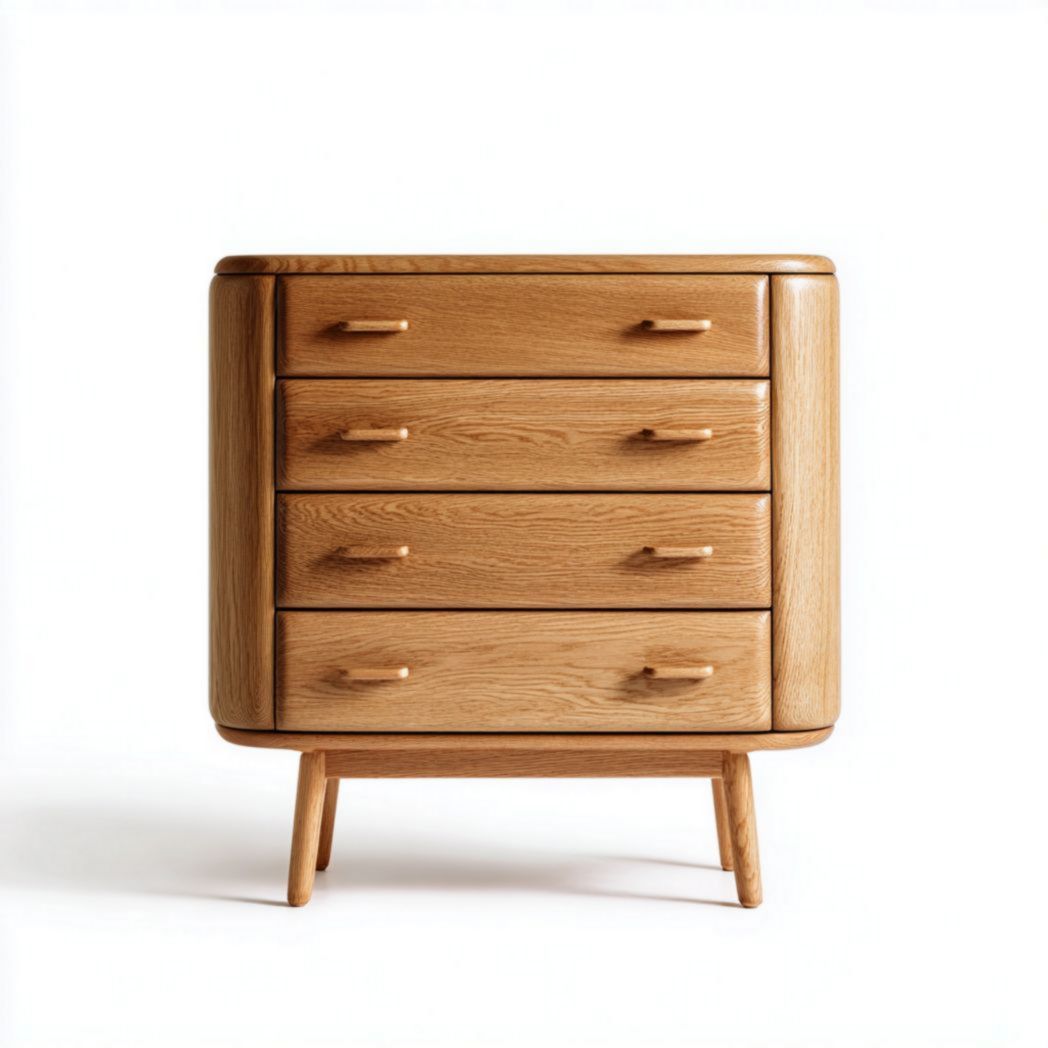 Commode en bois brun clair à quatre tiroirs