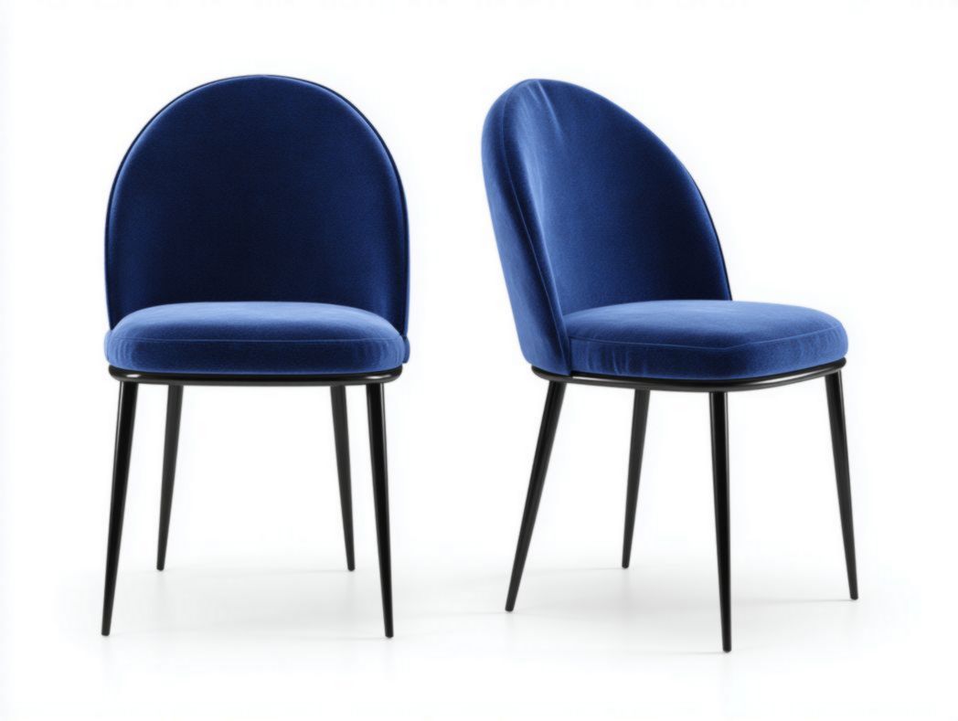 Lot de 2 chaises de salle à manger en tissu velours bleu foncé avec pieds métalliques noirs
