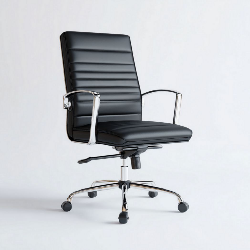 Chaise de bureau réglable en similicuir noir avec accoudoirs et base métalliques