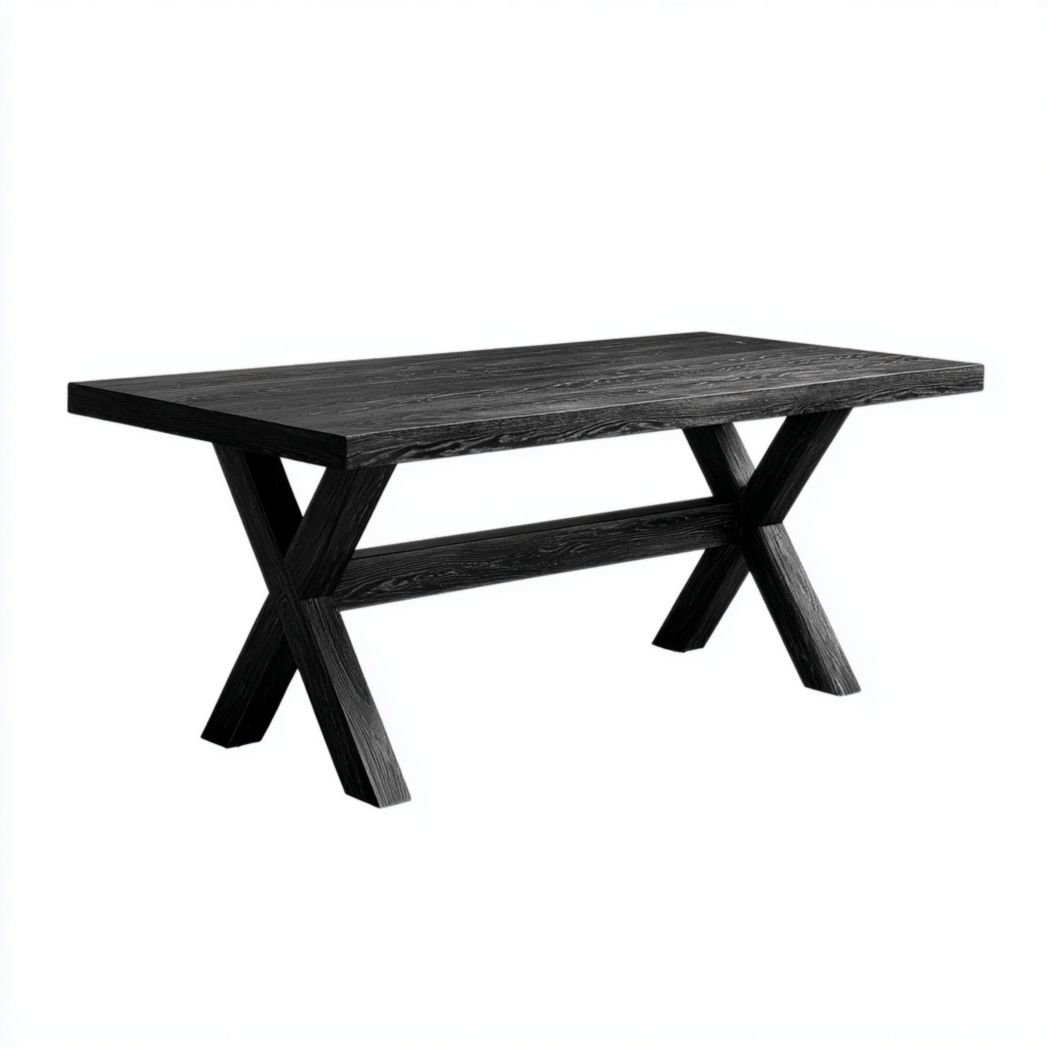 Table à manger rectangulaire en bois avec pieds en croix – Noir