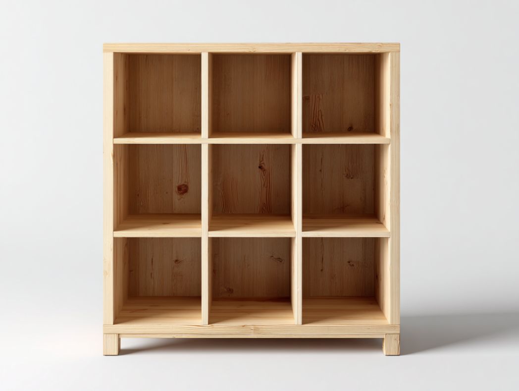 Étagère en bois brun clair à neuf compartiments