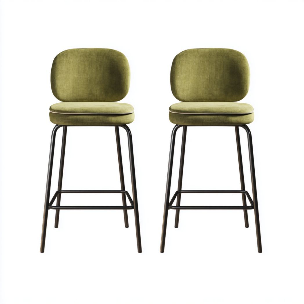 Lot de 2 tabourets de bar en velours vert olive avec pieds en métal noir