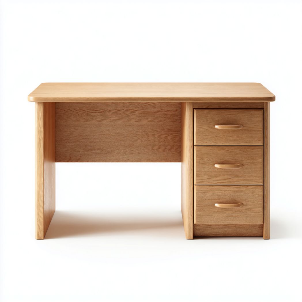 Bureau en bois brun clair – Trois tiroirs