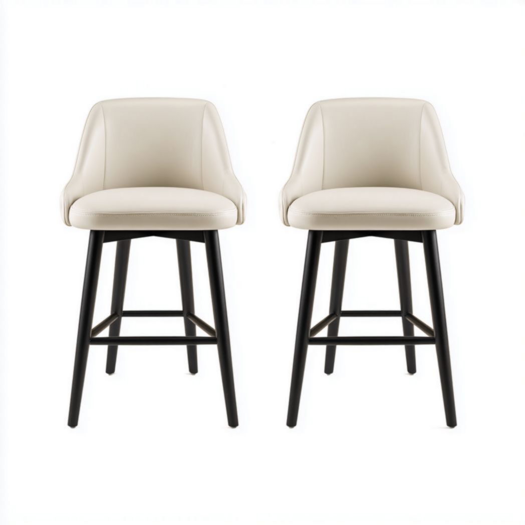 Lot de 2 chaises de bar en similicuir écru avec pieds métalliques noirs