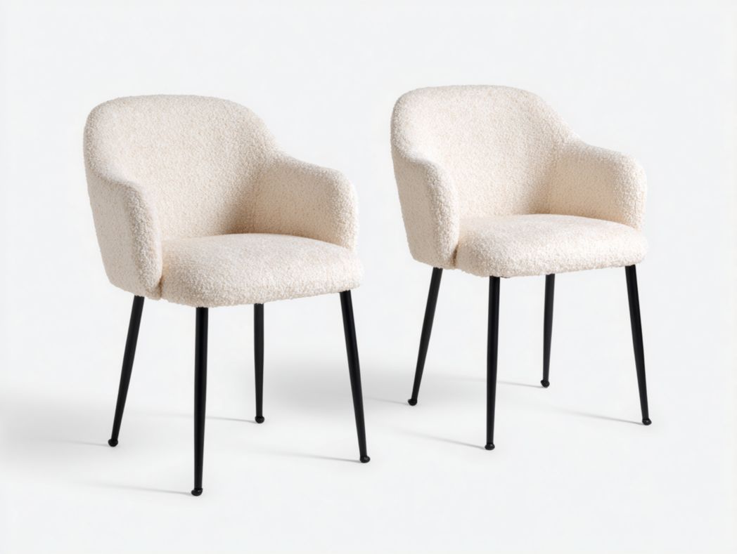 Lot de 2 chaises de salle à manger blanc crème avec pieds en métal noir