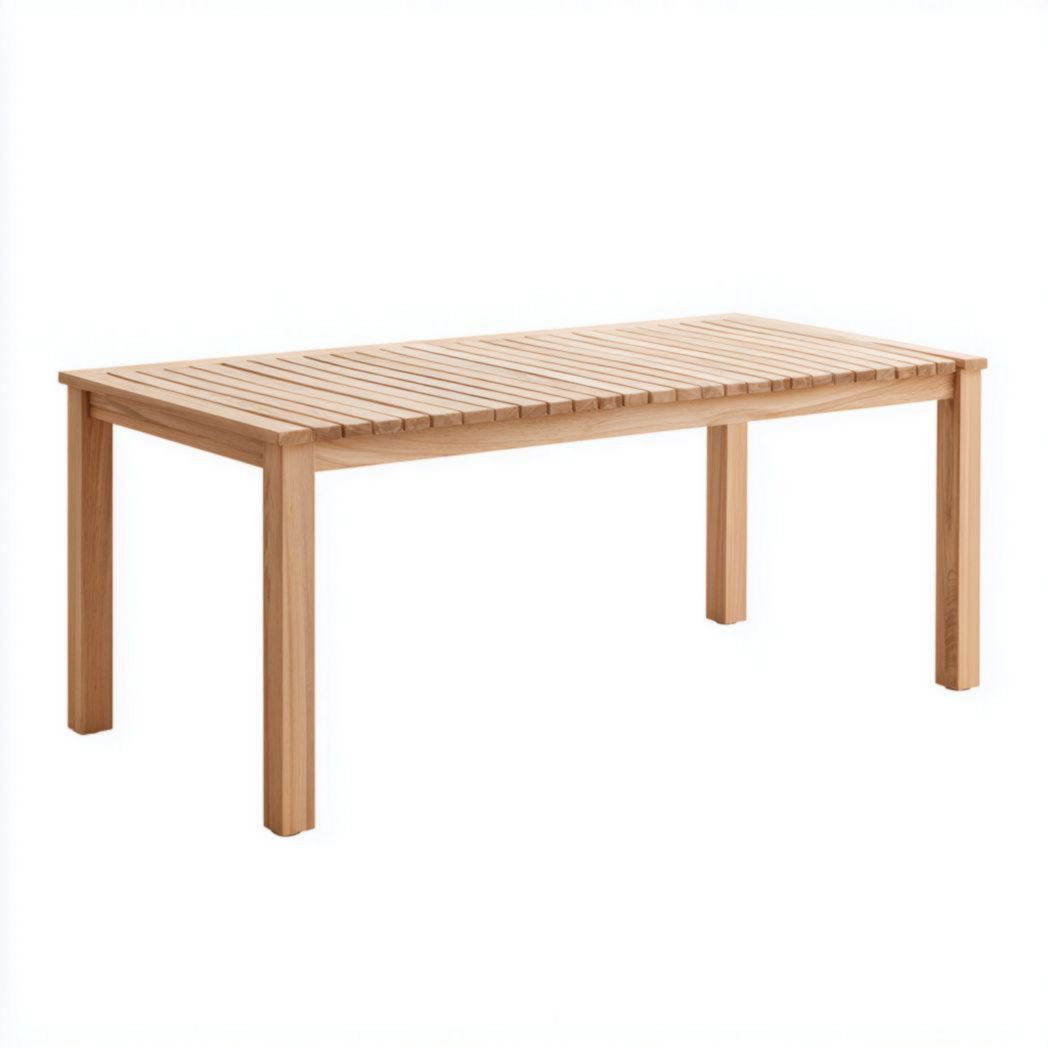 Table de jardin rectangulaire en bois massif brun clair avec plateau à lattes