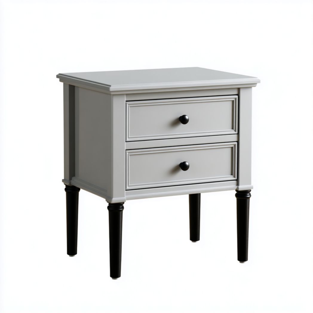 Table de chevet en bois grise – Corps gris avec poignées et pieds noirs