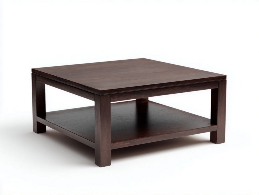 Table basse carrée à deux niveaux en bois brun foncé